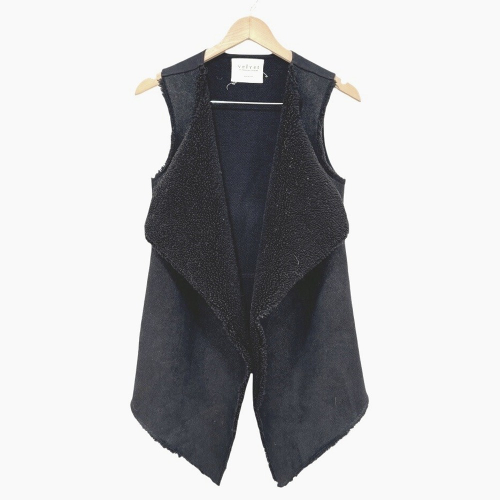 Velvet by Graham & Spencer Women Faux Shearling Vest Jacket Black XS Cotton Boho